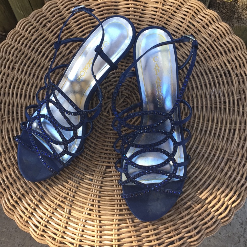 Ladies size 8 satin heeled blue shoes